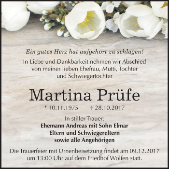 Traueranzeige von Martina Prüfe von Mitteldeutsche Zeitung Bitterfeld