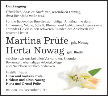 Traueranzeige von Martina und Herta  von WVG - Wochenspiegel Bitterfeld