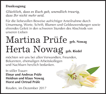 Traueranzeige von Martina und Herta  von Mitteldeutsche Zeitung Bitterfeld