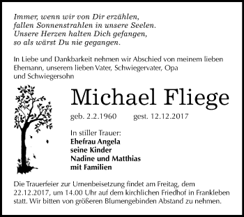 Traueranzeige von Michael Fliege von WVG - Wochenspiegel Merseburg
