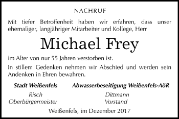Traueranzeige von Michael Frey von Mitteldeutsche Zeitung Weißenfels