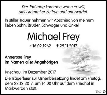 Traueranzeige von Michael Frey von Mitteldeutsche Zeitung Weißenfels