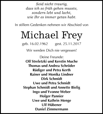 Traueranzeige von Michael Frey von Mitteldeutsche Zeitung Weißenfels