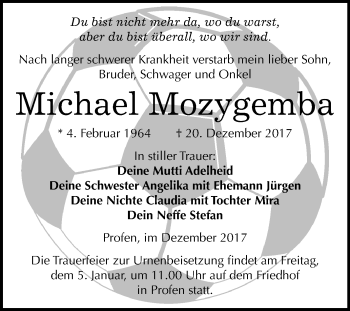Traueranzeige von Michael Mozygemba von Mitteldeutsche Zeitung