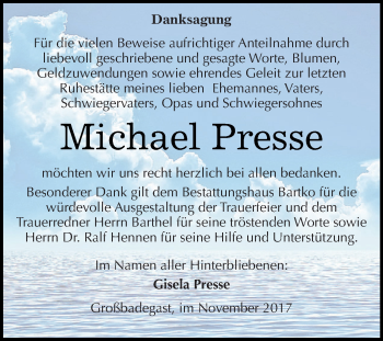 Traueranzeige von Michael Presse von WVG - Wochenspiegel Dessau / Köthen