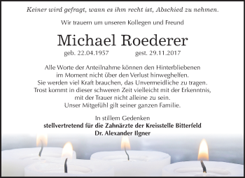 Traueranzeige von Michael Roederer von Mitteldeutsche Zeitung Bitterfeld