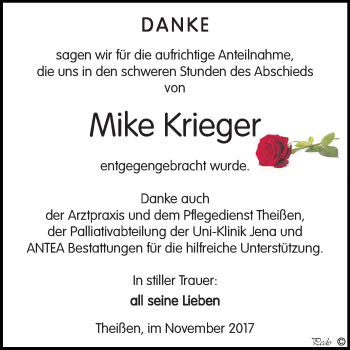 Traueranzeige von Mike Krieger von Mitteldeutsche Zeitung Zeitz