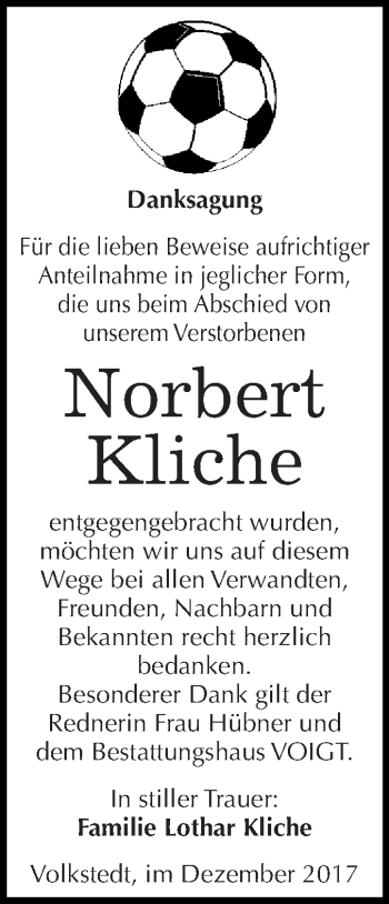 Traueranzeige von Norbert Kliche von Wochenspiegel Mansfelder Land