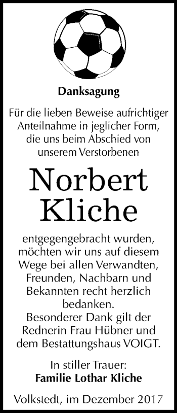 Traueranzeige von Norbert Kliche von Mitteldeutsche Zeitung