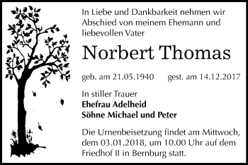 Traueranzeige von Norbert Thomas von Mitteldeutsche Zeitung Bernburg