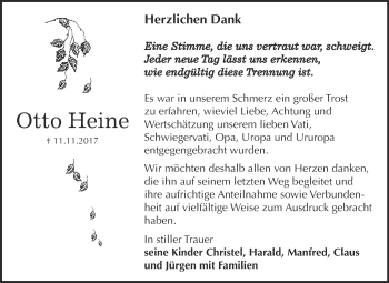 Traueranzeige von Otto Heine von Super Sonntag Bernburg