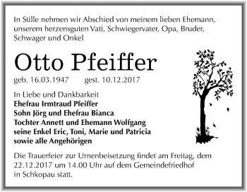 Traueranzeige von Otto Pfeiffer von Mitteldeutsche Zeitung