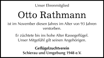Traueranzeige von Otto Rathmann von Mitteldeutsche Zeitung Bitterfeld