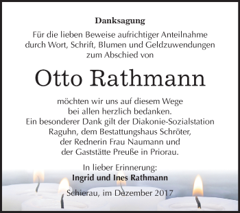 Traueranzeige von Otto Rathmann von Mitteldeutsche Zeitung Bitterfeld