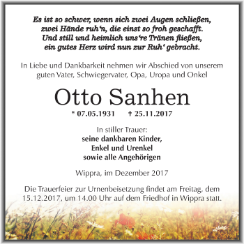 Traueranzeige von Otto Sanhen von Mitteldeutsche Zeitung Sangerhausen