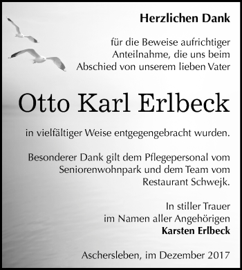 Traueranzeige von Otto Karl Erlbeck von Mitteldeutsche Zeitung Aschersleben