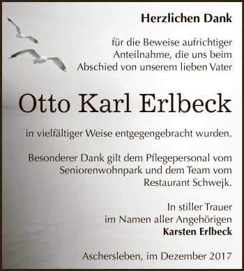 Traueranzeige von Otto Karl Erlbeck von Super Sonntag Aschersleben
