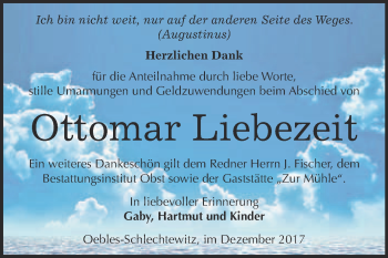 Traueranzeige von Ottomar Liebezeit von Super Sonntag Merseburg