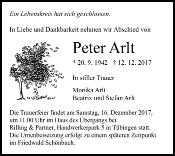Traueranzeige von Peter Arlt von Mitteldeutsche Zeitung Merseburg/Querfurt