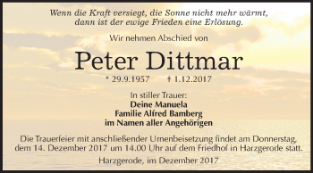 Traueranzeige von Peter Dittmar von Mitteldeutsche Zeitung