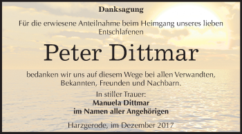 Traueranzeige von Peter Dittmar von Mitteldeutsche Zeitung Quedlinburg