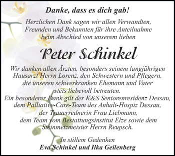 Traueranzeige von Peter Schinkel von Mitteldeutsche Zeitung Dessau-Roßlau