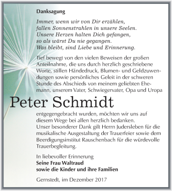 Traueranzeige von Peter Schmidt von Mitteldeutsche Zeitung
