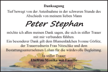Traueranzeige von Peter Stephan von WVG - Wochenspiegel Bitterfeld