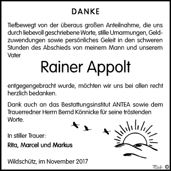 Traueranzeige von Rainer Appolt von Mitteldeutsche Zeitung Weißenfels