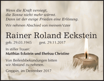 Traueranzeige von Rainer Roland Eckstein von Mitteldeutsche Zeitung Bitterfeld