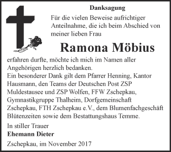 Traueranzeige von Ramona Möbius von WVG - Wochenspiegel Bitterfeld