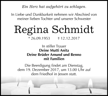 Traueranzeige von Regina Schmidt von Mitteldeutsche Zeitung