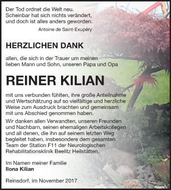 Traueranzeige von Reiner Kilian von Mitteldeutsche Zeitung