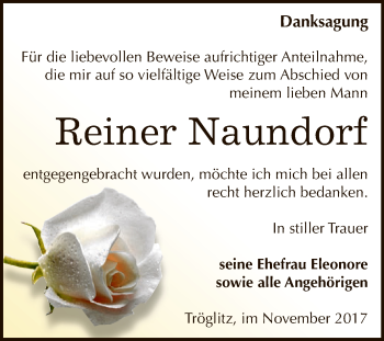 Traueranzeige von Reiner Naundorf von Super Sonntag Zeitz