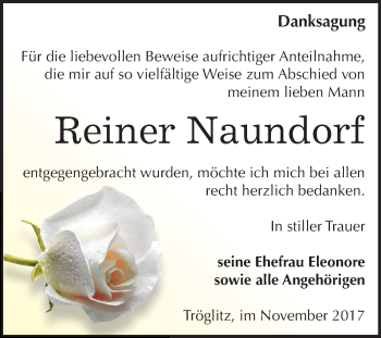 Traueranzeige von Reiner Naundorf von Mitteldeutsche Zeitung Zeitz
