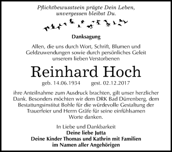 Traueranzeige von Reinhard Hoch von Mitteldeutsche Zeitung