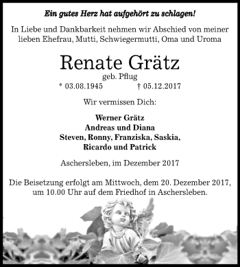 Traueranzeige von Renate Grätz von Mitteldeutsche Zeitung Aschersleben