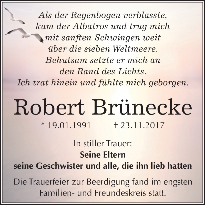 Traueranzeige für Robert Brünecke vom 06.12.2017 aus Mitteldeutsche Zeitung