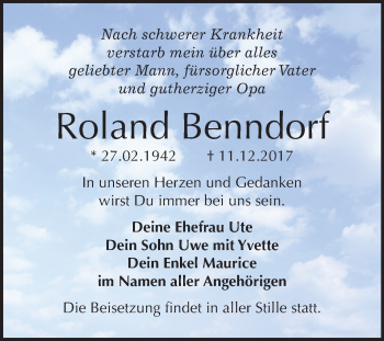 Traueranzeige von Roland Benndorf von Mitteldeutsche Zeitung Bitterfeld