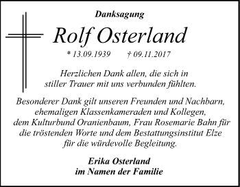 Traueranzeige von Rolf Osterland von WVG - Wochenspiegel Wittenberg