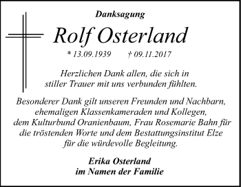 Traueranzeige von Rolf Osterland von Mitteldeutsche Zeitung