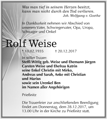 Traueranzeige von Rolf Weise von Mitteldeutsche Zeitung