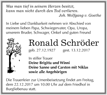 Traueranzeige von Ronald Schröder von Mitteldeutsche Zeitung Merseburg/Querfurt