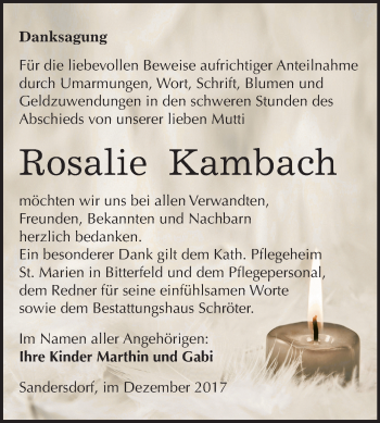 Traueranzeige von Rosalie Kambach von Mitteldeutsche Zeitung Bitterfeld