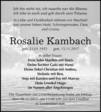 Traueranzeige von Rosalie Kambach von Mitteldeutsche Zeitung Bitterfeld