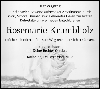 Traueranzeige von Rosemarie Krumbholz von Mitteldeutsche Zeitung Bitterfeld