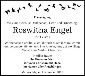 Traueranzeige von Roswitha Engel von Mitteldeutsche Zeitung Weißenfels