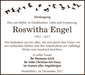 Traueranzeige von Roswitha Engel von WVG - Wochenspiegel NMB / WSF / ZTZ
