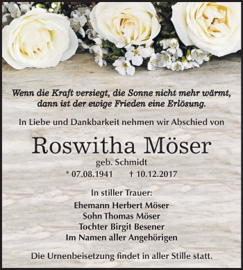 Traueranzeige von Roswitha Möser von Mitteldeutsche Zeitung Dessau-Roßlau