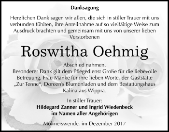 Traueranzeige von Roswitha Oehmig von Mitteldeutsche Zeitung